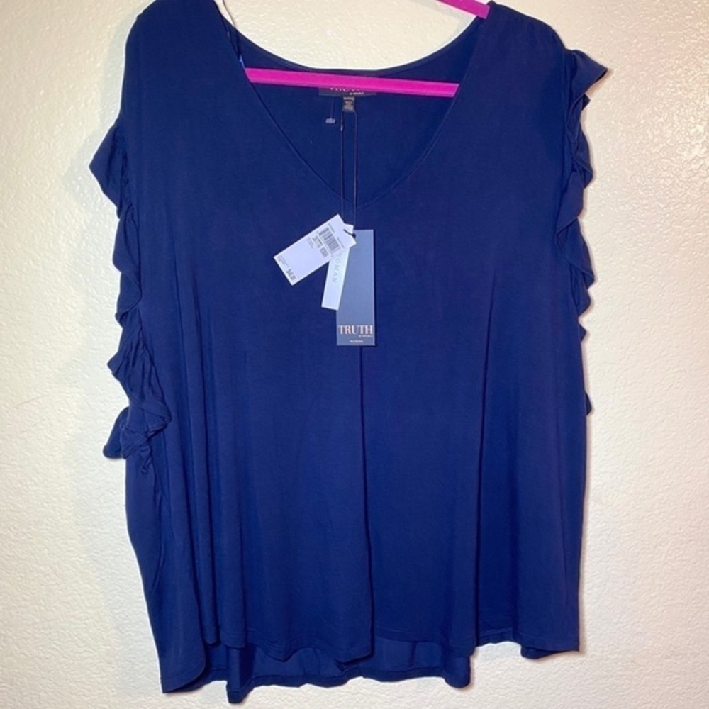 TRUTH By Republic Navy Ruffle Top Size-3X